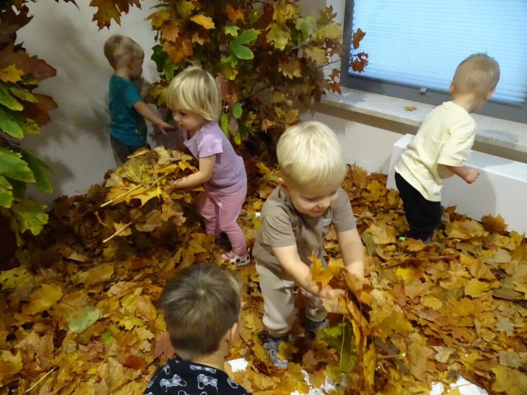 Dzieci zbierają liście