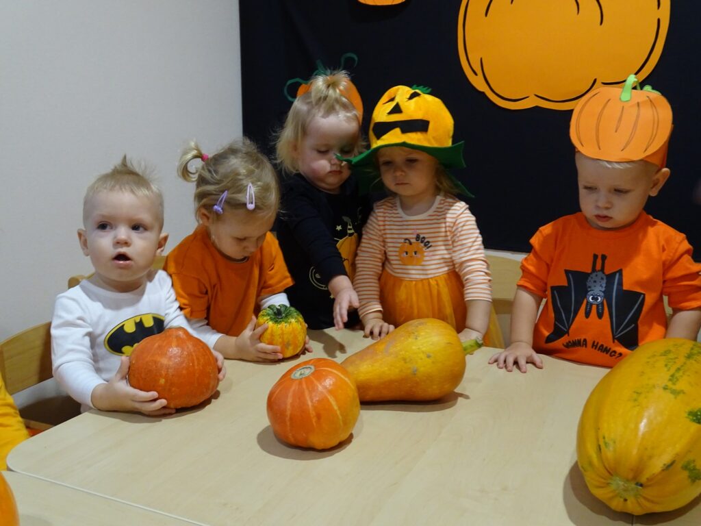 Dzieci oglądają dynie