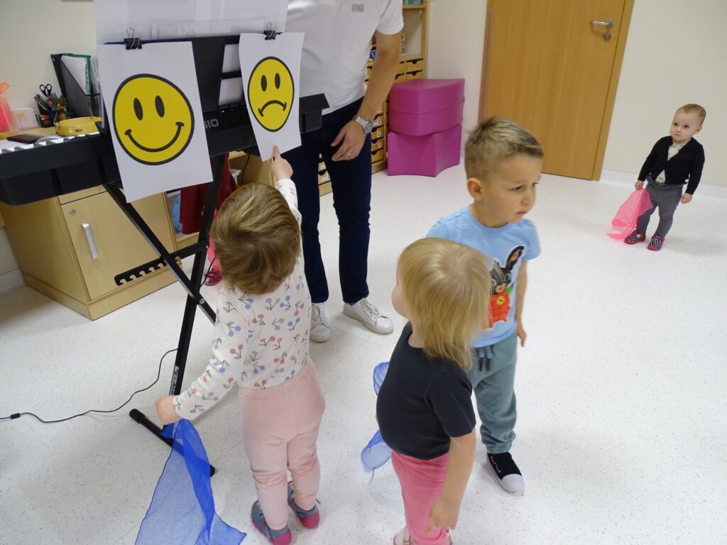 Dziewczynka wskazuje na smutną buźkę