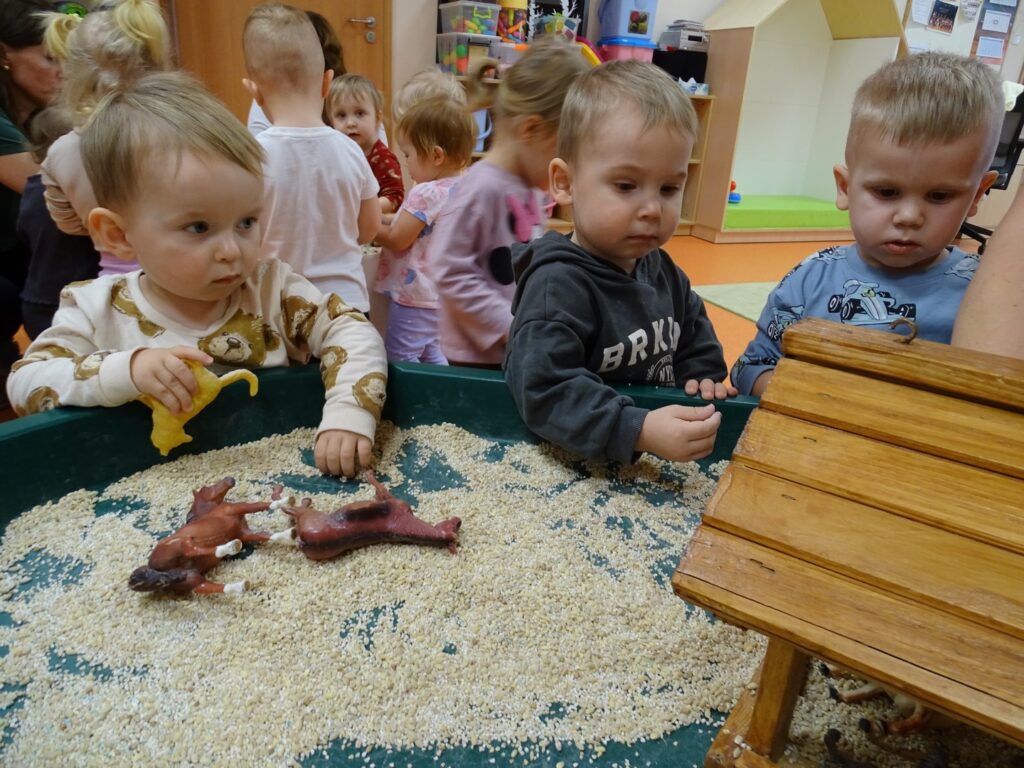 Chłopcy bawią się zwierzątkami