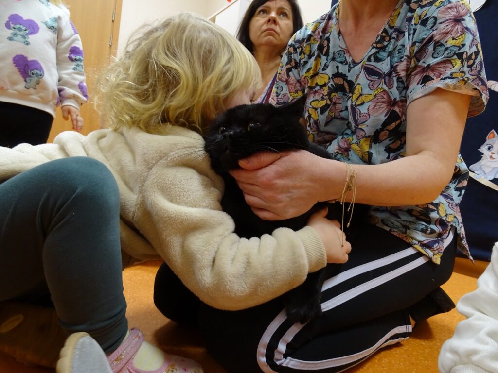 Dziewczynka przytula kota