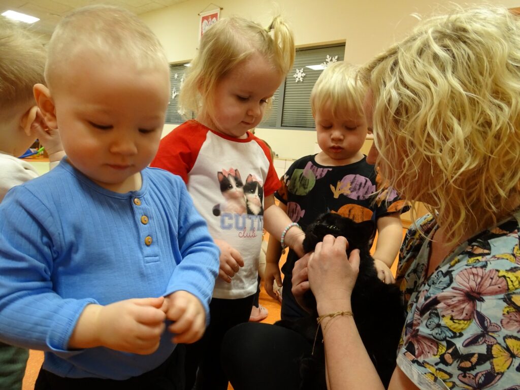 Dzieci oglądają kota